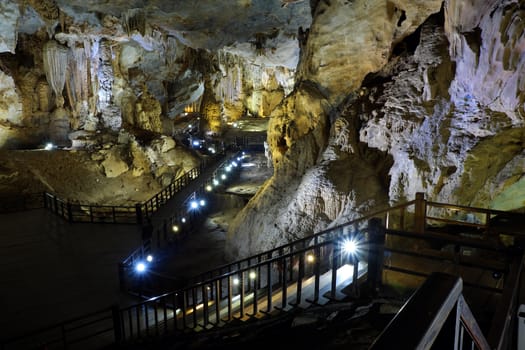 Paradise cave, an amazing, wonderful cavern at Bo Trach, Quang Binh, Vietnam, underground beautiful place for travel, heritage national with impression formation, abstract shape from stalactite