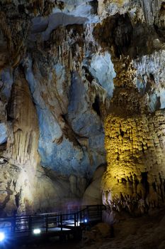 Paradise cave, an amazing, wonderful cavern at Bo Trach, Quang Binh, Vietnam, underground beautiful place for travel, heritage national with impression formation, abstract shape from stalactite