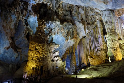 Paradise cave, an amazing, wonderful cavern at Bo Trach, Quang Binh, Vietnam, underground beautiful place for travel, heritage national with impression formation, abstract shape from stalactite