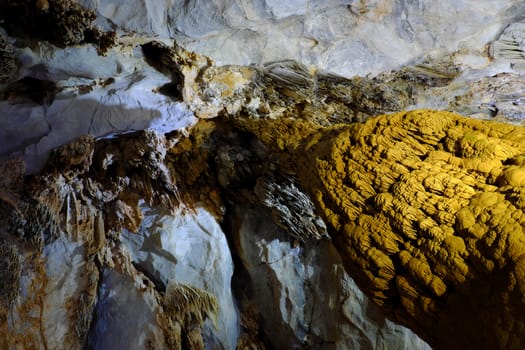 Paradise cave, an amazing, wonderful cavern at Bo Trach, Quang Binh, Vietnam, underground beautiful place for travel, heritage national with impression formation, abstract shape from stalactite