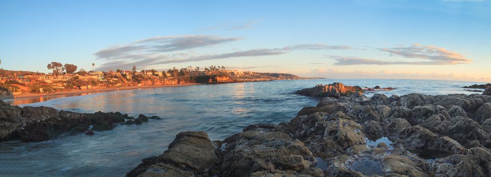 Crescent Bay beach panoramic view of the ocean at sunset in Laguna Beach, California, United States in summer