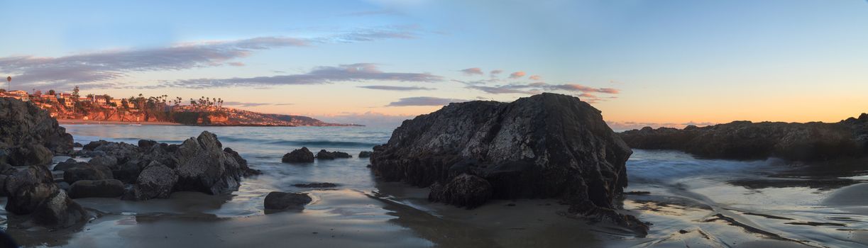 Crescent Bay beach panoramic view of the ocean at sunset in Laguna Beach, California, United States in summer