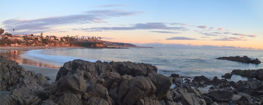 Crescent Bay beach panoramic view of the ocean at sunset in Laguna Beach, California, United States in summer