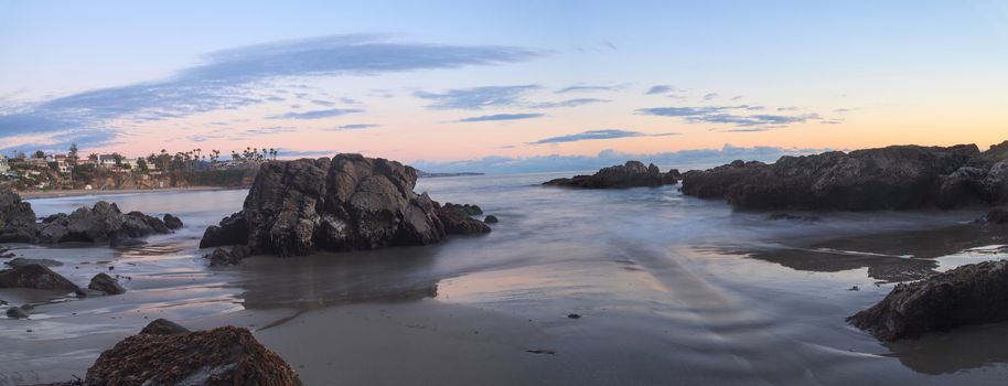 Crescent Bay beach panoramic view of the ocean at sunset in Laguna Beach, California, United States in summer