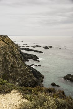 wild ocean splash water to the rocks of the west coast of Portugal