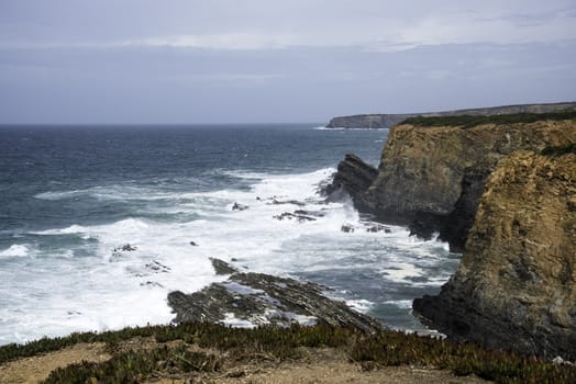 blue water near the rocks of the west coast of Portugal