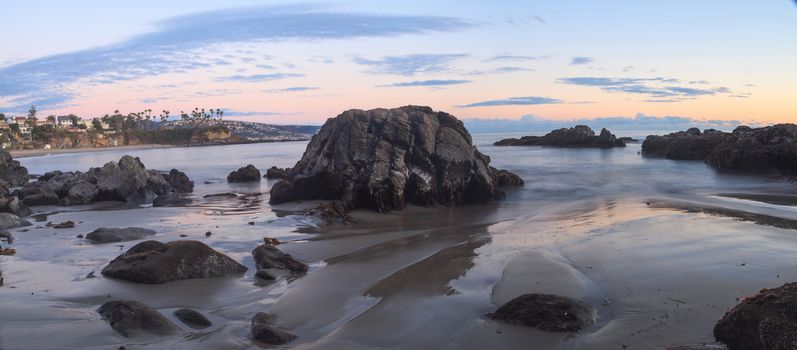 Crescent Bay beach panoramic view of the ocean at sunset in Laguna Beach, California, United States in summer