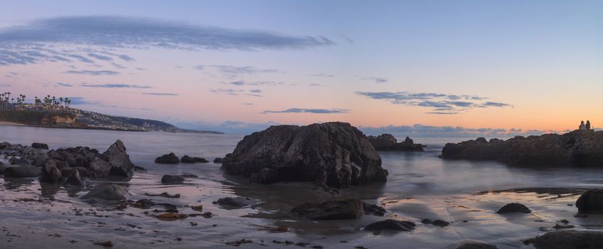 Crescent Bay beach panoramic view of the ocean at sunset in Laguna Beach, California, United States in summer