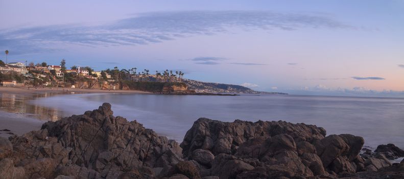 Crescent Bay beach panoramic view of the ocean at sunset in Laguna Beach, California, United States in summer