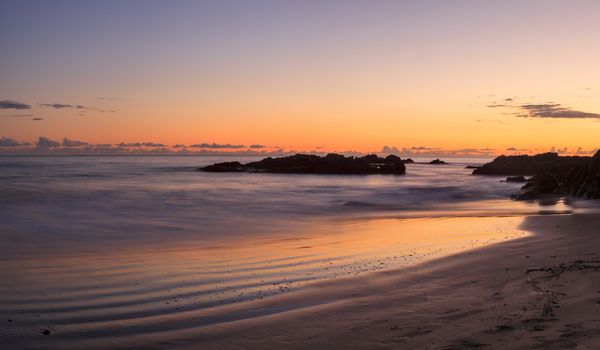 Crescent Bay beach panoramic view of the ocean at sunset in Laguna Beach, California, United States in summer