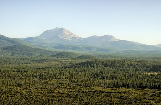 Mount Lassesn seen from the northeast side on a late afternoon in July. Mt. Lassen is a volcanic national park in Northern California.