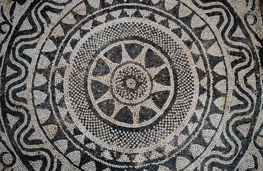 Risan, Montenegro ,March 12. 2016. Uprising sun, Roman floor mosaic from II Century B.C.