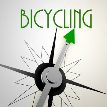 Bicycling on green compass. Concept of healthy lifestyle
