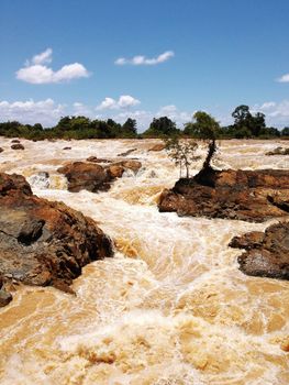 Liphi waterfalls or mekong river on the rainy season, Don Khone, Siphan Don, Southern of Laos