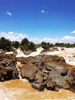 Liphi waterfalls or mekong river on the rainy season, Don Khone, Siphan Don, Southern of Laos