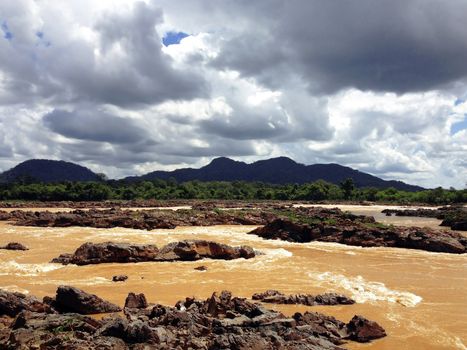 Liphi waterfalls or mekong river on the rainy season, Don Khone, Siphan Don, Southern of Laos