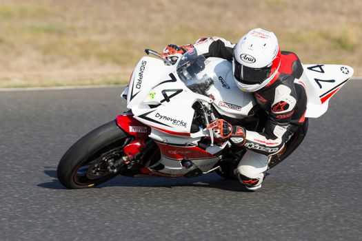 BROADFORD, VICTORIA/AUSTRALIA - MARCH 13: A mix of road and race bikes tussle against each other at The Broadford Motorcycle Complex.