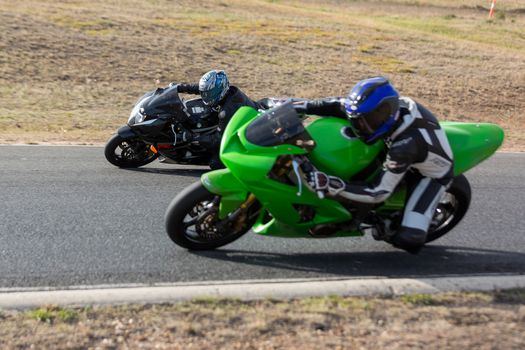 BROADFORD, VICTORIA/AUSTRALIA - MARCH 13: A mix of road and race bikes tussle against each other at The Broadford Motorcycle Complex.