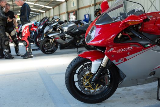 BROADFORD, VICTORIA/AUSTRALIA - MARCH 13: A mix of road and race bikes tussle against each other at The Broadford Motorcycle Complex.