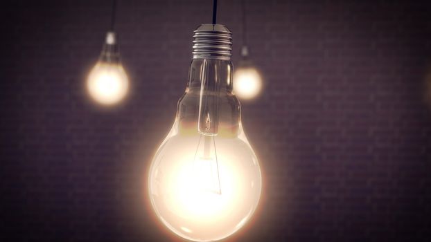 idea concept with light bulbs on a brick wall background