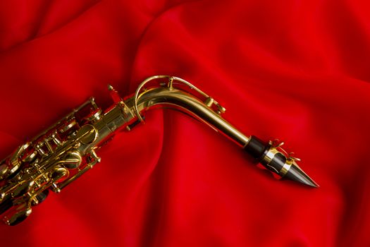 wind musical instrument on a red background