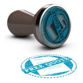 Rubber stamp over white background with the text free quote printed on it. Concept image for illustration of free quotation or estimate. Blue and brown tones.