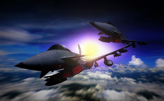 Two fighter jet flying in a mission