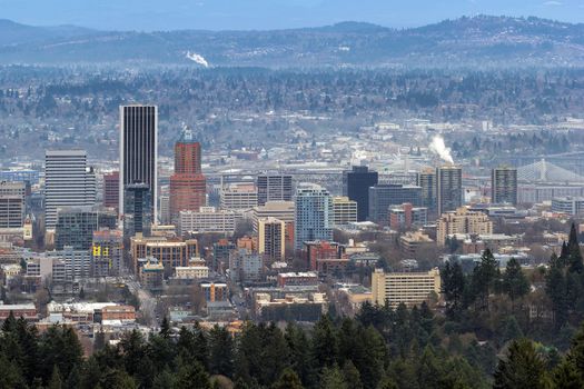 Portland Oregon Cityscape with Tilikum Crossing and Marquam Bridge