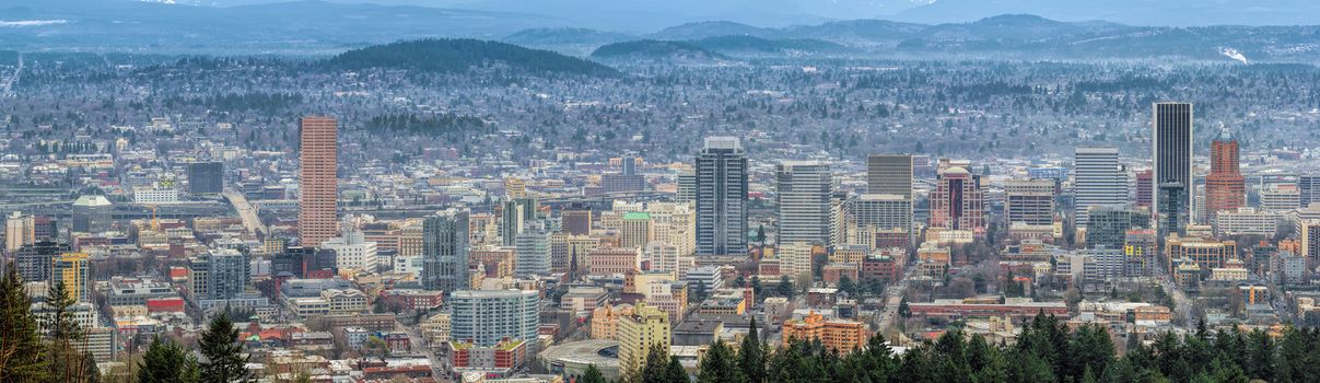 Portland Oregon Cityscape with view to the east panorama