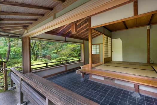 Kashintei Tea House at Japanese Garden in Spring Season