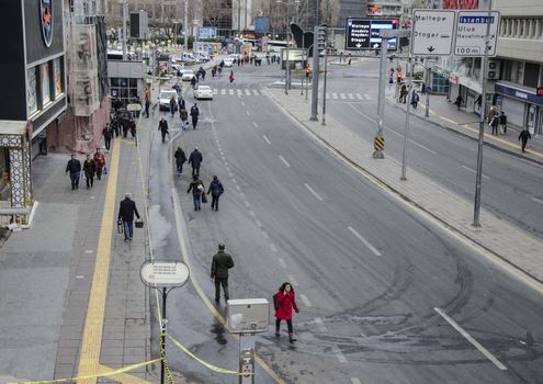 TURKEY, Ankara:  A picture is taken of Guven Park area in the Kizilay district, a key transport hub of the Turkish capital city Ankara on March 14, 2016, one day after a car bomb exploded in Ankara  killing at least 32 people and wounding more than 100, according to the health ministry. On February 2016, a bomb attack claimed by a Kurdish militant group on a military convoy in Ankara killed 28 people and wounded dozens more. On October 2015, more than 100 people were killed in a double-suicide bombing at a Kurdish peace rally in Ankara. 