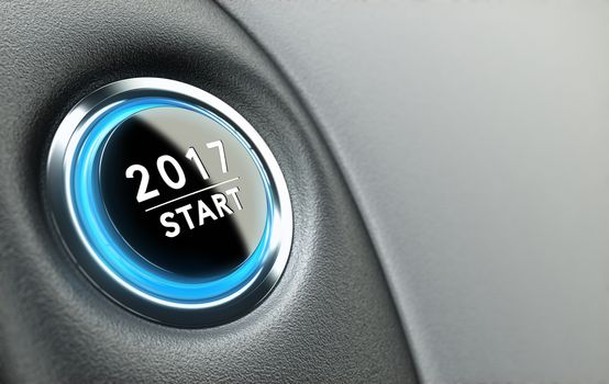 2017 push button. Concept of new year, two thousand seventeen.