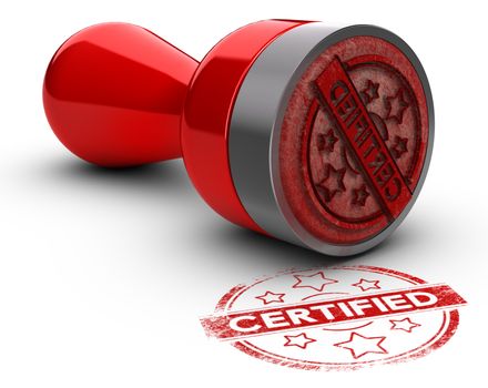 Rubber stamp over white background with the text certified printed on it. concept image for illustration of certification or guarantee certificate.