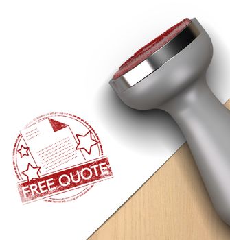 Rubber stamp over white and wooden background with the text free quote printed on it. concept image for illustration of quotation.