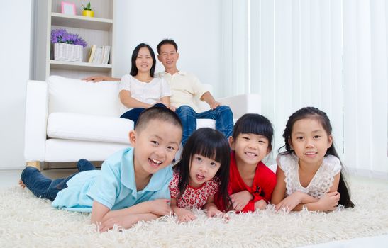Asian family in the living room