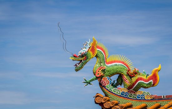 Dragon sculpture on roof of a Chinese temple.