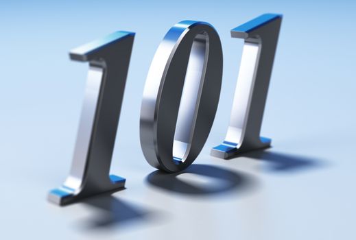 Number 101 over blue background. Metallic letters and blur effect. Novice concept  
