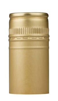 Macro shot of a golden screw cap isolated on white background