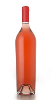Unlabeled rose wine bottle with cap isolated on white backgorund