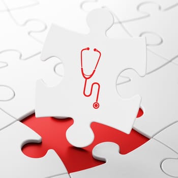 Medicine concept: Stethoscope on White puzzle pieces background, 3d render