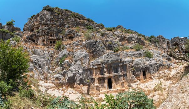 Ancient lycian Myra rock tomb ruins at Turkey Demre