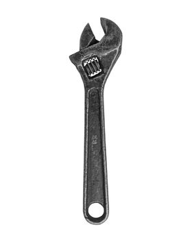 vintage adjustable wrench over white, clipping path