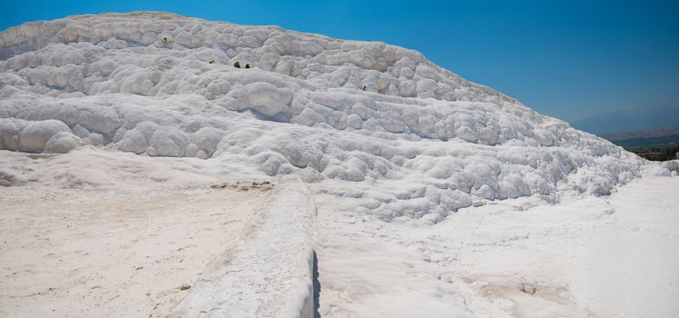 Pammukale, Turkey - July, 2015: panoramic view of Pammukale near modern turkey city Denizli