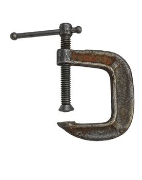 vintage rusty clamp isolated over white background