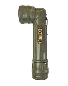 vintage military style flashlight isolated over white background