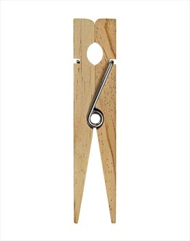 vintage wooden clothespin isolated over white, clipping path