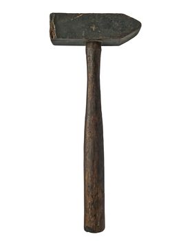 vintage wooden hammer isolated over white background