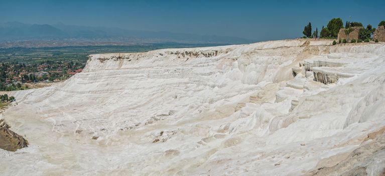 Pammukale, Turkey - July, 2015: panoramic view of Pammukale near modern turkey city Denizli