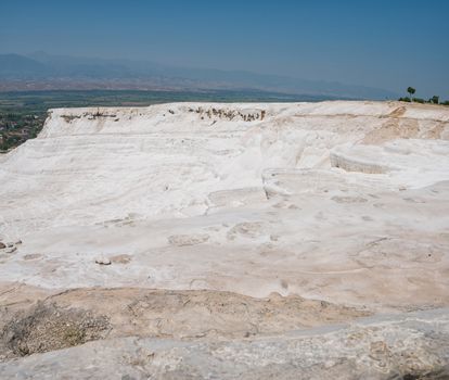 Pammukale, Turkey - July, 2015: panoramic view of Pammukale near modern turkey city Denizli