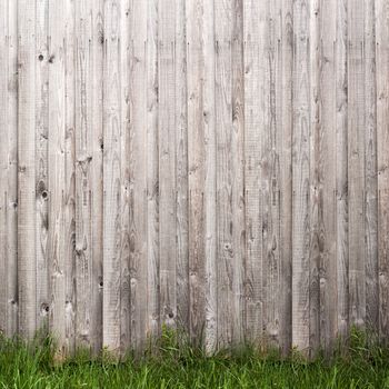 grey wooden plank wall and grass  background